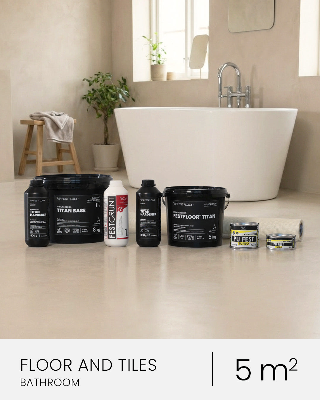 Mikrocement készlet fürdőszobai padlóhoz és csempéhez FESTFLOOR TITAN - 5m²