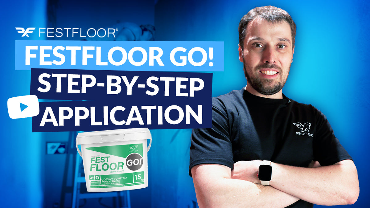 A Festfloor GO! készre kevert mikrocement felhordása – falfelületre alkalmazás